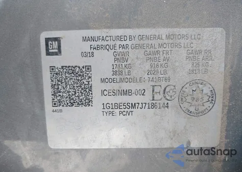 2018 Chevrolet Cruze Lt Auto from USA, damaged, VIN 1G1BE5SM7J7186144